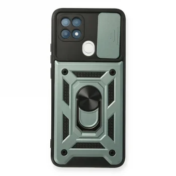 Oppo A15 Kılıf Pars Lens Yüzüklü Silikon - Yeşil