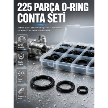 Organizer Kutulu O-Ring Conta Seti 225 Parça | Dayanıklı Kauçuk Sızdırmazlık Contaları