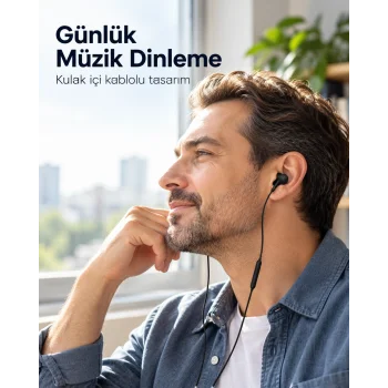 Örgü Kablo Detaylı Siyah Mikrofonlu Kulaklık