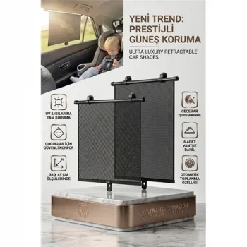Otomatik Toplanır Araç Perdesi 2li Set | 36x45 Cm Vantuzlu Yan Cam Güneşliği 723080