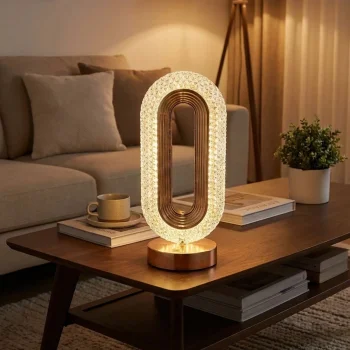 Oval Şeklinde Kristal LED Masa Lambası – Dokunmatik, 3 Renk Işık Modlu, Şarjlı Dekoratif Gece Lambası (5047)
