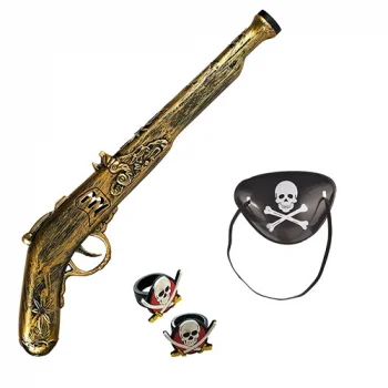 Oyuncak Korsan Tabancası Korsan Maskesi ve 2 Adet Korsan Yüzüğü Seti (5047)