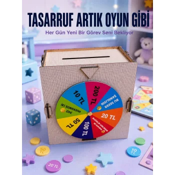 Para Biriktirme Challenge Kutusu Eğlenceli Şans Çarkı Ahşap Tasarruf Kumbarası
