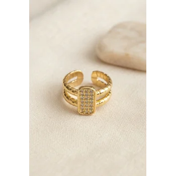 Parallel Luxury Zirkon Taşlı Gold Renk Yüzük