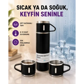 Paslanmaz Çelik Termos Seti | 500 ml Kapasite, 6-12 Saat Isı Koruma, Hediye Kutulu