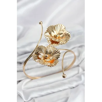 Pazu Bileklik Gold Renk Pirinç Çiçek Model