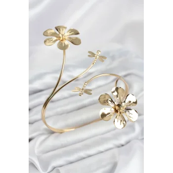 Pazu Bileklik Gold Renk Pirinç Çiçek Model