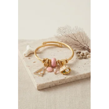 Pembe Deniz Kabuğu Model Gold Renk Charmlı Bileklik