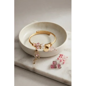 Pembe Flamingo Model Gold Renk Charmlı Bileklik