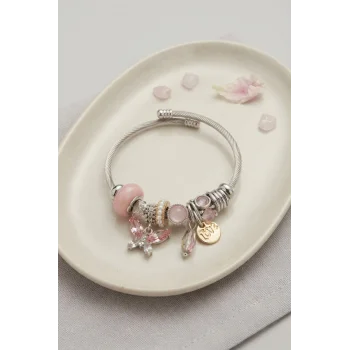 Pembe Kristal Kelebek Charmlı Bileklik