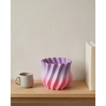 Pembe Lila Degrade Kıvrımlı 3D Vazo Estetik Ev Ofis Dekoru