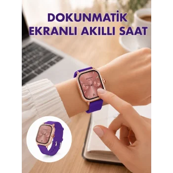 Pembe Mor ve Metal Kordonlu Akıllı Saat Hediye Seti