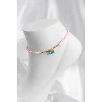 Pembe Renk Boncuklu Balık Figürlü Halhal