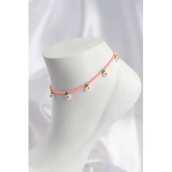 Pembe Renk Boncuklu Papatya Motifli Halhal