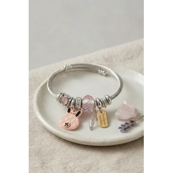 Pembe Şans Tavşanı Charmlı Bileklik