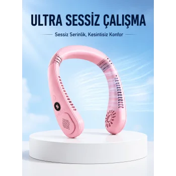 Pembe Şarjlı Boyun Fanı 5 Kademeli Hız Ayarlı Taşınabilir Boyun Tipi Fan