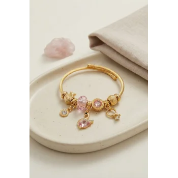 Pembe Swan Model Gold Renk Charmlı Bileklik