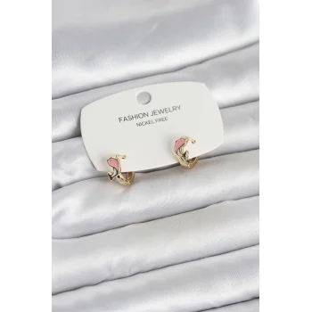Pembe Yunus Balığı Model Gold Renk Pirinç Çocuk Küpe