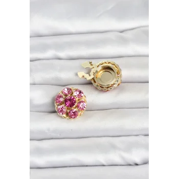 Pembe Zirkon Taşlı Düğme veya Manşet Broşu