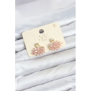 Pembe Zirkon Taşlı Gold Swan Kuğu Model Kadın Küpe
