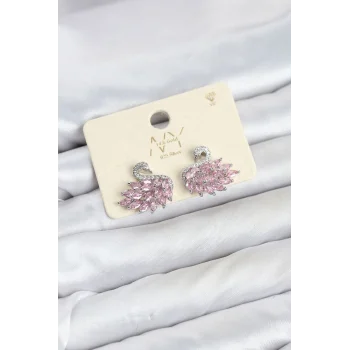 Pembe Zirkon Taşlı Gümüş Swan Kuğu Model Kadın Küpe