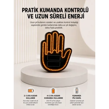 Pilli Led Işık Araç Camı İçin Uzaktan Kumandalı El Simgesi