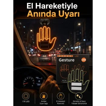 Pilli Led Işık Araç Camı İçin Uzaktan Kumandalı El Simgesi