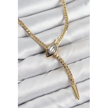 Pirinç Asansörlü Yılan Model Gold Renk Kadın Kolye