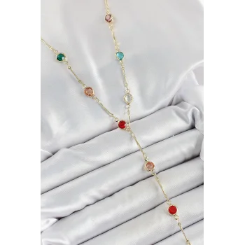 Pirinç Asorti Model Gold Renk Zirkon Taşlı Y Kolye