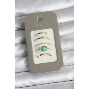 Pirinç Gold Renk 5li Yüzük Seti