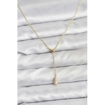 Pirinç Gold Renk Asansörlü Damla Model Kadın Kolye