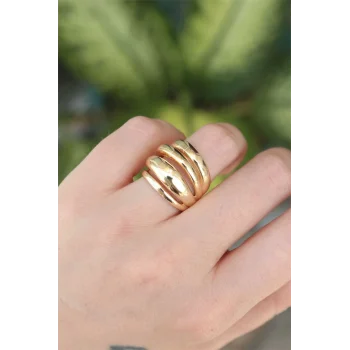 Pirinç Gold Renk Ayarlanabilir Tırtıklı Bombe Yüzük