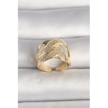 Pirinç Gold Renk Ayarlanabilir Zirkon Taşlı Kadın Yüzük