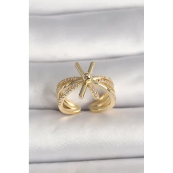 Pirinç Gold Renk Ayarlanabilir Ziron Taşlı Kadın Yüzük
