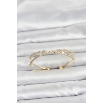 Pirinç Gold Renk Baget Zirkon Taşlı Kadın Bileklik