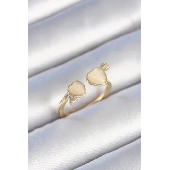 Pirinç Gold Renk Beyaz Mineli Kalp Model Kadın Yüzük