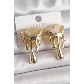 Pirinç Gold Renk Beyaz Sedefli Akan Kalp Model Kadın Küpe