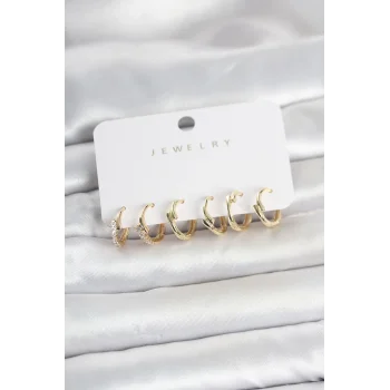 Pirinç Gold Renk Botega Model Kadın Küpe Seti