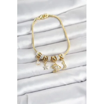 Pirinç Gold Renk Charmlı Kadın Bileklik
