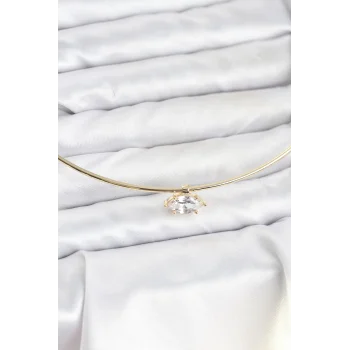 Pirinç Gold Renk Choker Model Zirkon Taşlı Kadın Kolye