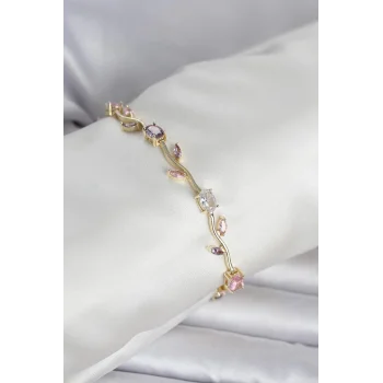 Pirinç Gold Renk Çiçek Sarmaşık Model Kadın Bileklik