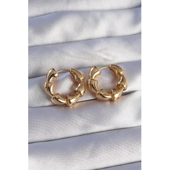Pirinç Gold Renk Damla Kıvrım Tasarımlı Halka Küpe