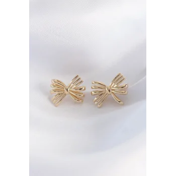 Pirinç Gold Renk Fiyonk Küpe