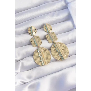 Pirinç Gold Renk Geometrik Ezme Plaka Küpe