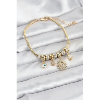 Pirinç Gold Renk Güneş Charmlı Kadın Bileklik