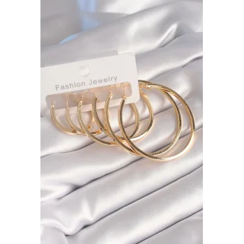 Pirinç Gold Renk Halka Model Kadın Küpe Seti