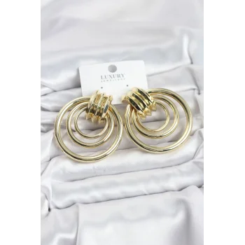 Pirinç Gold Renk Halka Model Vintage Kadın Küpe