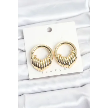 Pirinç Gold Renk Halka Sarmal Model Vintage Kadın Küpe