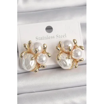 Pirinç Gold Renk İnci Tomurcuk Model Kadın Küpe