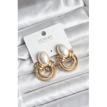 Pirinç Gold Renk İncili Vintage Kadın Küpe